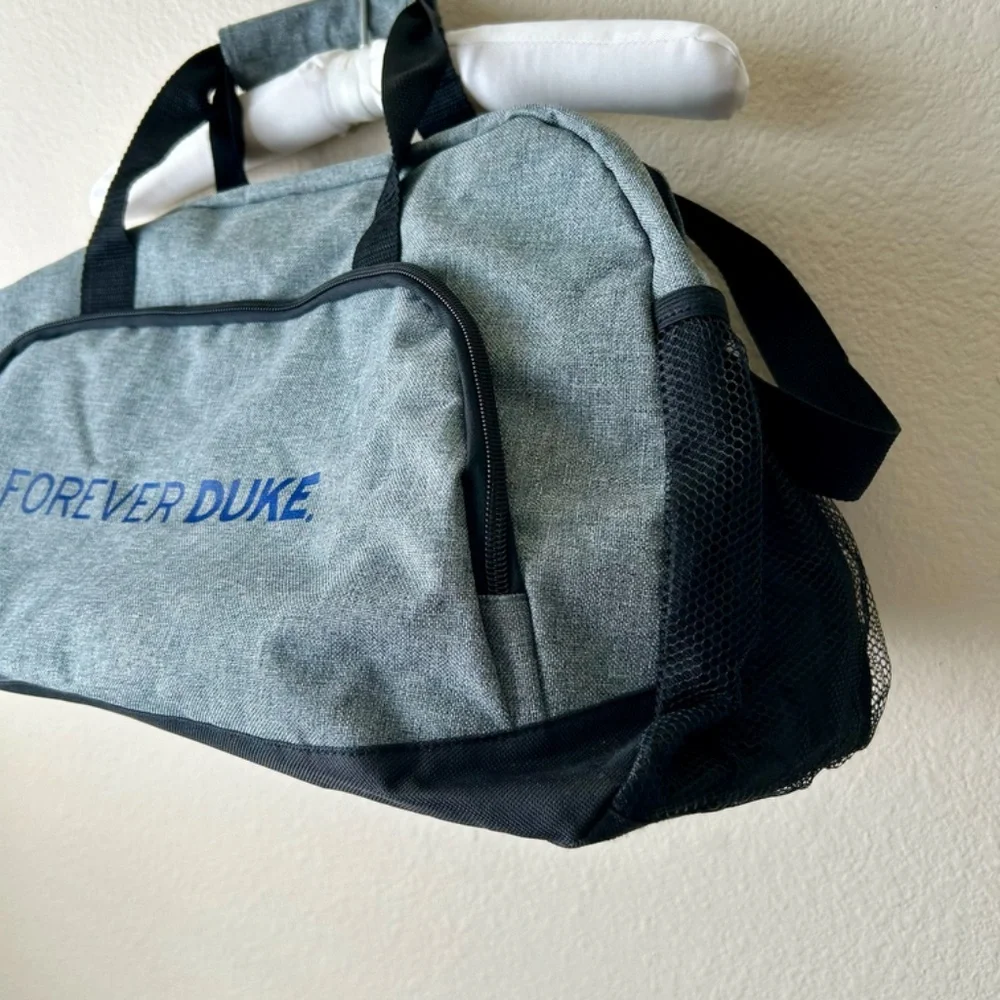 Duke Duffle Bag Gray Black Handles Front zipper pocket side mesh pocket FOREVER